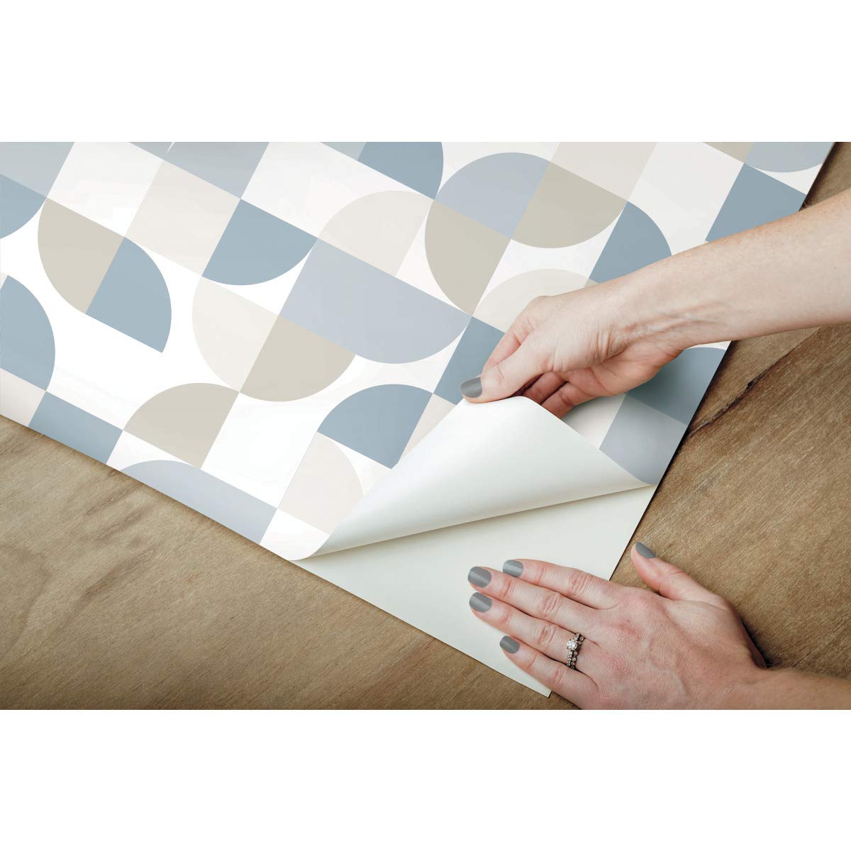 RoomMates RMK11362RL Blue Mid-Century Geometric Peel and Stick Wallpaper, 45.7 x 47.9 cm - Image 4