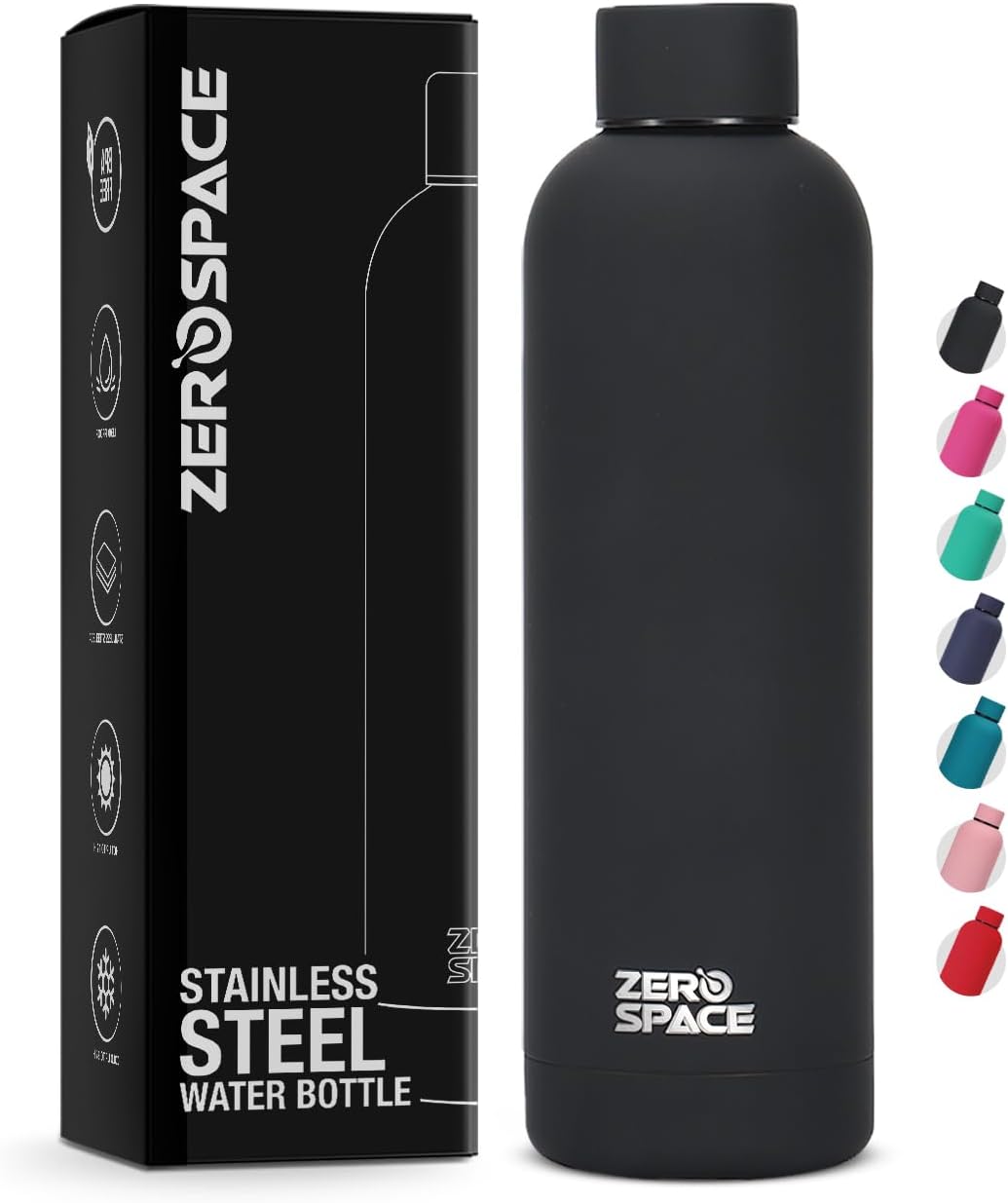 Stainless Steel Water Bottle, 750ml Insulated Water Bottle for Kids School, Double Wall Water Thermos Flask for Hot & Cold Drinks, Sports Hot Water Bottle (Black)