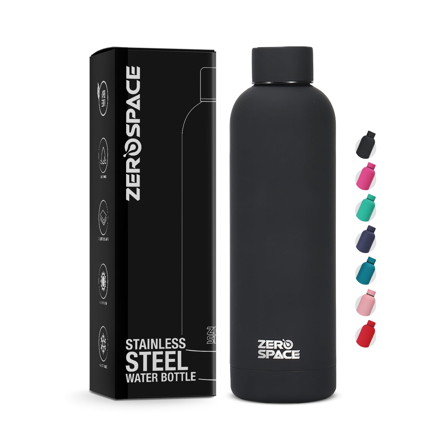 ZeroSpace Stainless Steel Water Bottle, 750ml Insulated Water Bottle for Kids School, Double Wall Water Thermos Flask for Hot & Cold Drinks, Sports Hot Water Bottle (Black)