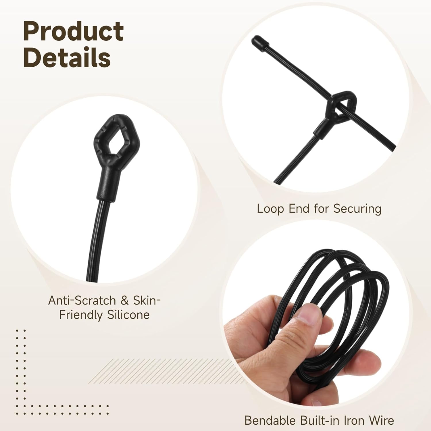 8 PCS Reusable Silicone Twist Ties, 32 x 0.2 in Bendable Heavy Duty Black Silicone Ties with Inner Iron Wire, Flexible Cord Organizer for Bundling, Securing, Outdoor Indoor Multi-Purpose Use