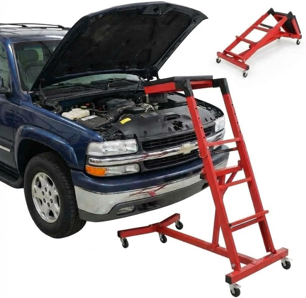 Top Side Engine Creeper, 400LBS Foldable Automotive Creeper, 51-71in Adjustable Heavy Duty Car Truck Repair Creeper with Tool Bag, Cushion & Locking Casters for Garage Workshop