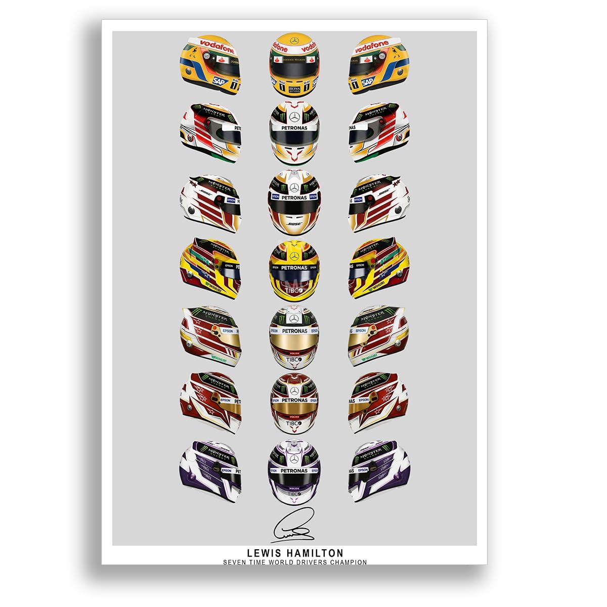 Mounted Gifts Trading 7 Time World Champion, A3 Poster Only Lewis Hamilton 2025 Signed Helmet Photo Poster Print Autograph Framed Memorabilia Ferrari F1 Gift (7 Time World Champion, A3 Poster Only)