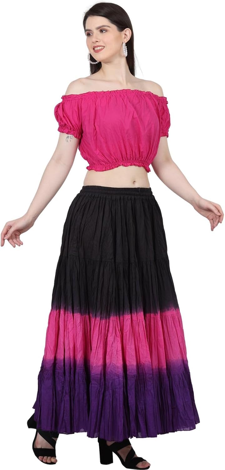 Wevez Women’s 25 Yard Cotton Full Circle Elastic Waist Tribal Fusion Belly Dance A Line Plus Size Maxi Skirt