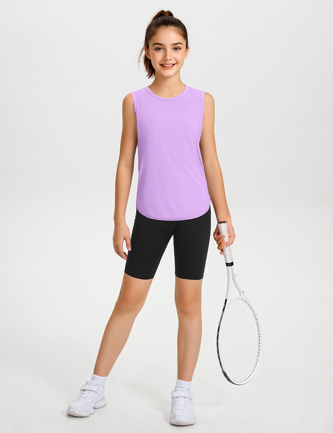 JOCMIC Girls Tank Tops, Quick Dry Kids Athletic Shirts, UPF50+ Workout Tanks for Dance Running Gymnastics
