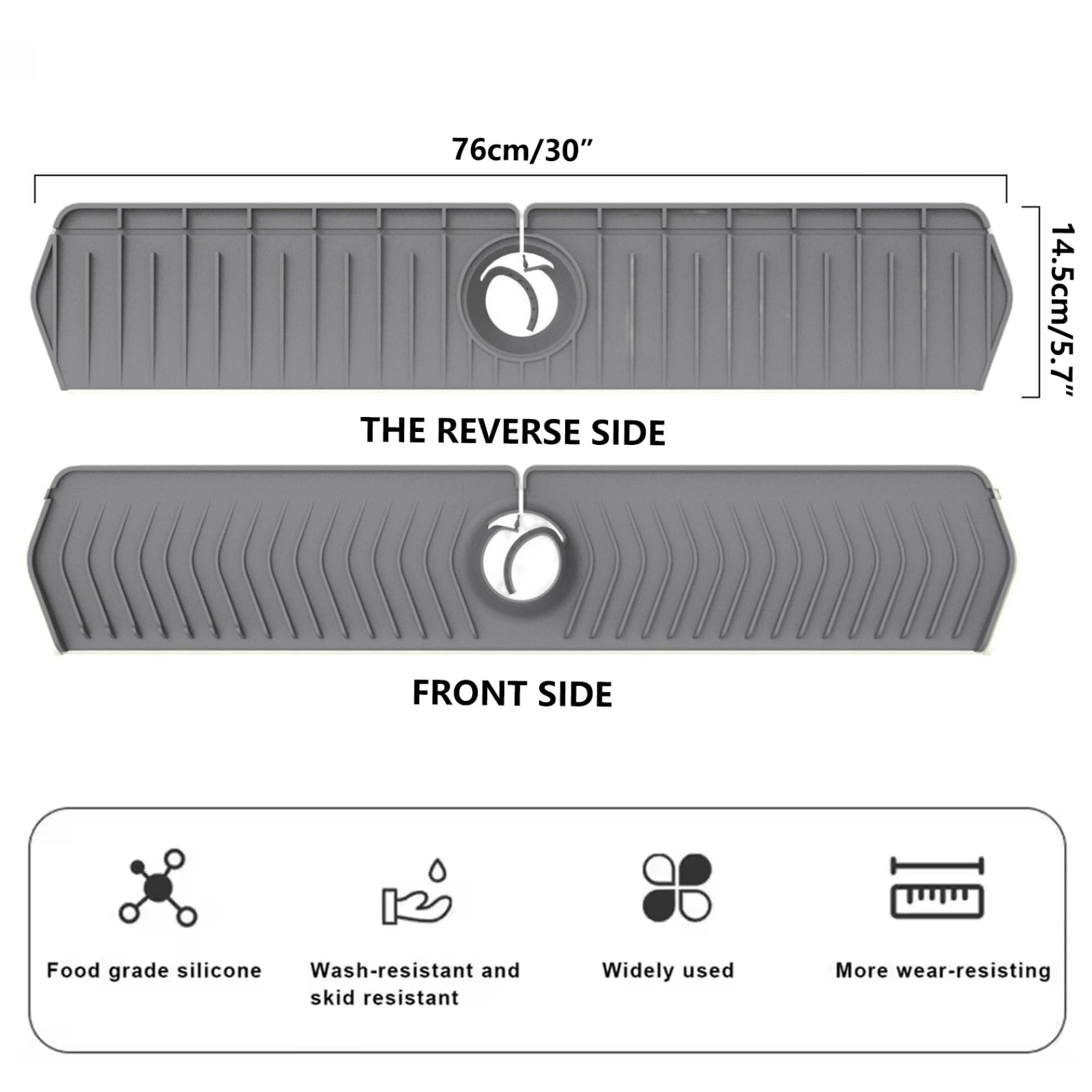 Tappetino per rubinetto lavello pieghevole lungo 76 cm in silicone con blocco regolabile Paraspruzzi per cucina dietro il rubinetto Grigio