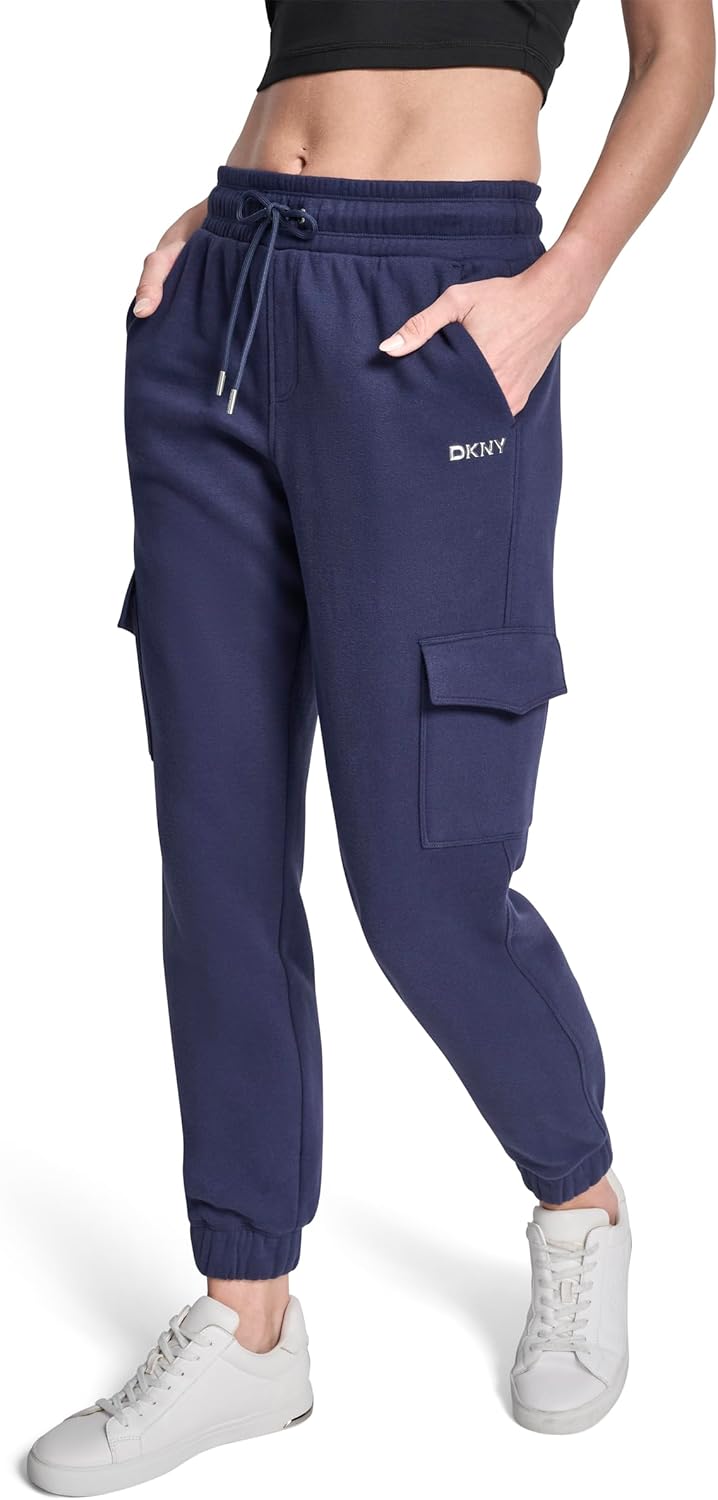DKNY Womens Metallic Bubble Logo Slim Fit Cargo Jogger Sweatpants with Pockets - Image 2