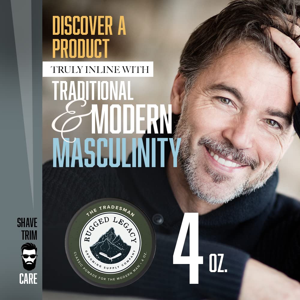 Rugged Legacy - Pomade, The Tradesman 4oz Pomade For Men, Hair Pomade For Men with Notes of Citrus and Select Spices, Mens Hair Pomade Medium Hold and Classy Matte Finish, Water Based Pomade for Men