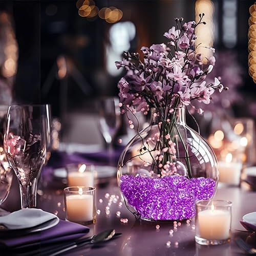 Miniatura 7 de HappyFiller 5500 mini cuentas acrílicas de confeti morado para fiesta, piedras preciosas dispersas de 0.276 in para relleno de jarrón, soporte para