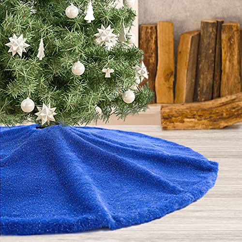 Atiming Royal Blue Christmas Tree Plush Skirt with Shiny Streamers 36 Inches Faux Fur Xmas Tree Skirt Base Cover Mat for Christmas Tree Holiday Home Party Decorations - 90cm