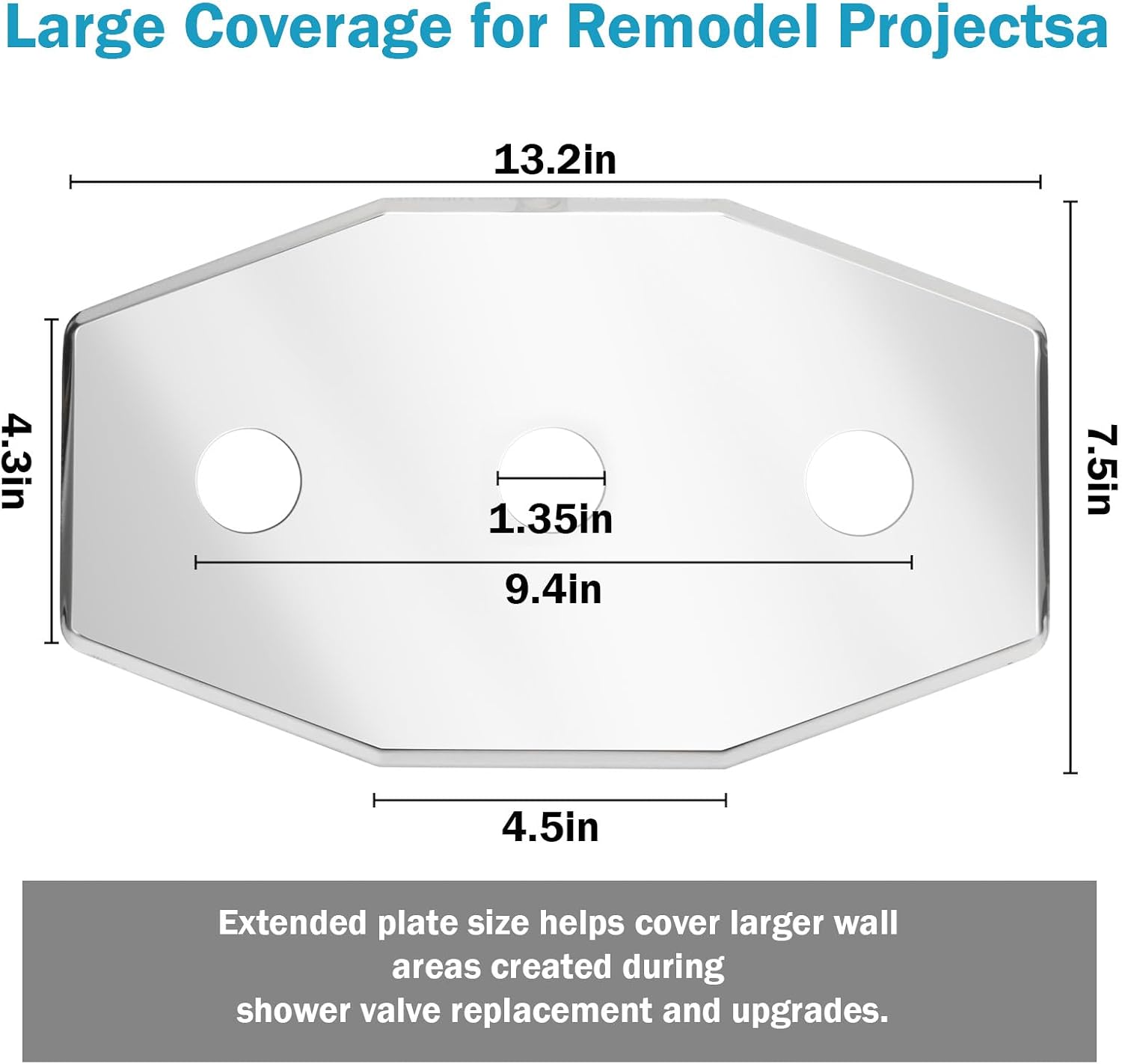 Three-Hole Remodel Plate, Shower Valve Cover Plate for Wall Repair | Compatible With Westbrass D505 Series