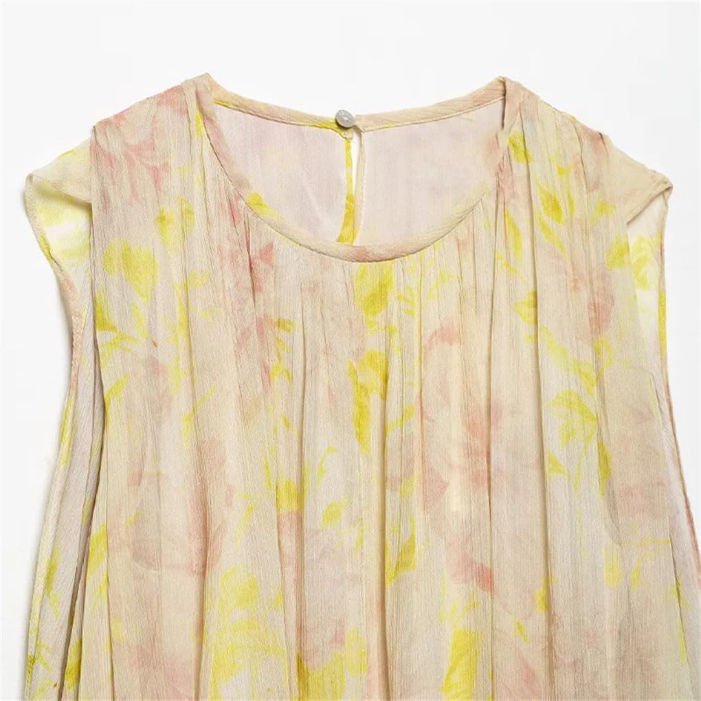Women's Printed Pleated Vintage Loose Round Neck Shirt