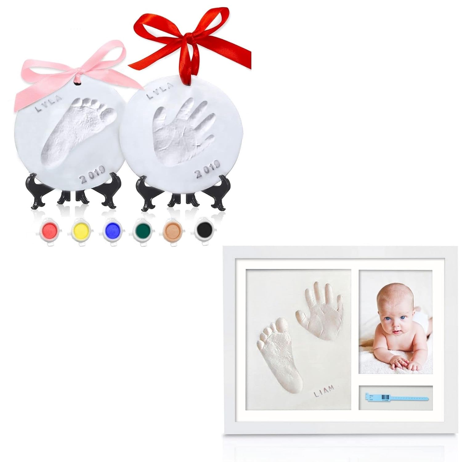 Baby Handprint Footprint Ornament Keepsake Kit and Personalized Baby Handprint and Footprint Kit Bundle - Baby Shower Gifts, Christmas Gifts (Multi-Colored) - Nursery Decor (Alpine White)