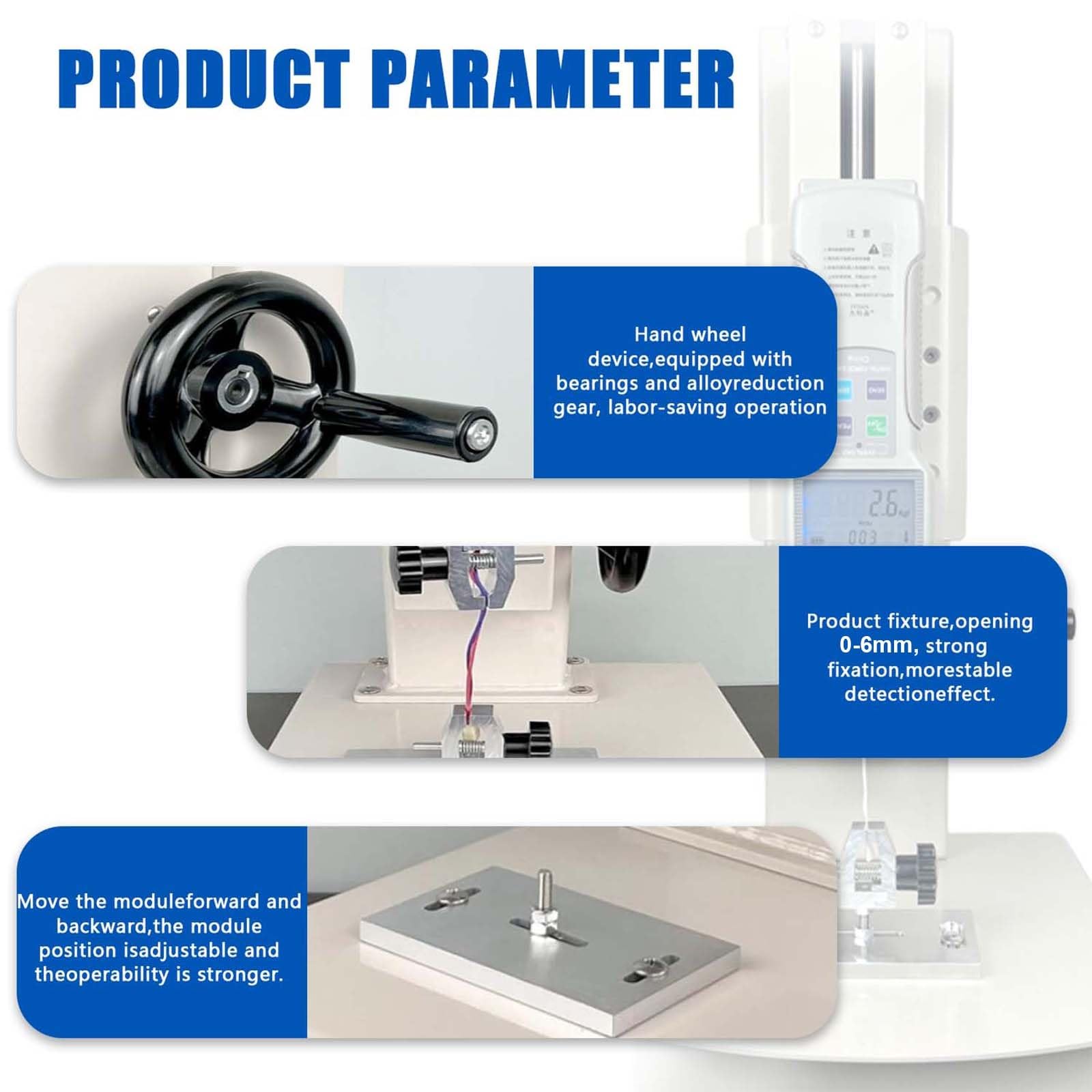 Digitale Zugprüfmaschine, Push-Pull-Messgerät mit übersichtlichem Display | Von 10–2000 N Kapazität, 270 mm Hub, Handradbedienung for Druck- und Zugtests, USB-Datenexport