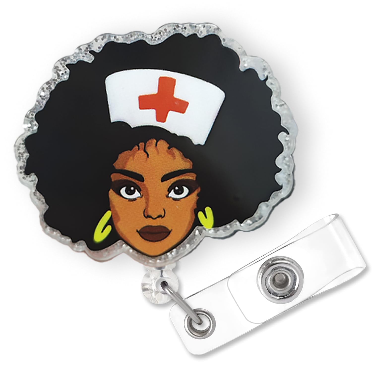Black Girl Badge Reel Retractable for African American Nurse Nursing RN CNA LPN & Medical Worker, Funny Black Nurse Badge Reel for Work, ID Badge