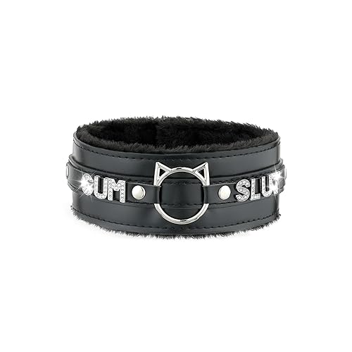 ADEMISHIA Handmade Collar Choker Necklace for Women – Cat Ear O-Ring Punk Goth Letter Choker,Black/Pink Furry Alt Fashion Jewelry - Black - SLU