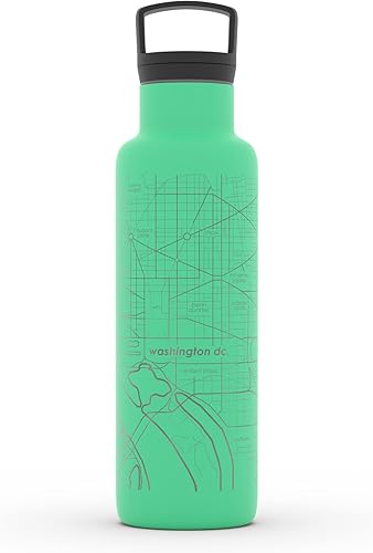 Miniatura 226 de Well Told Botella de agua aislada con mapa de Washington DC grabado, botella de acero inoxidable grabada (21 onzas, blanco) botella aislada de mapa