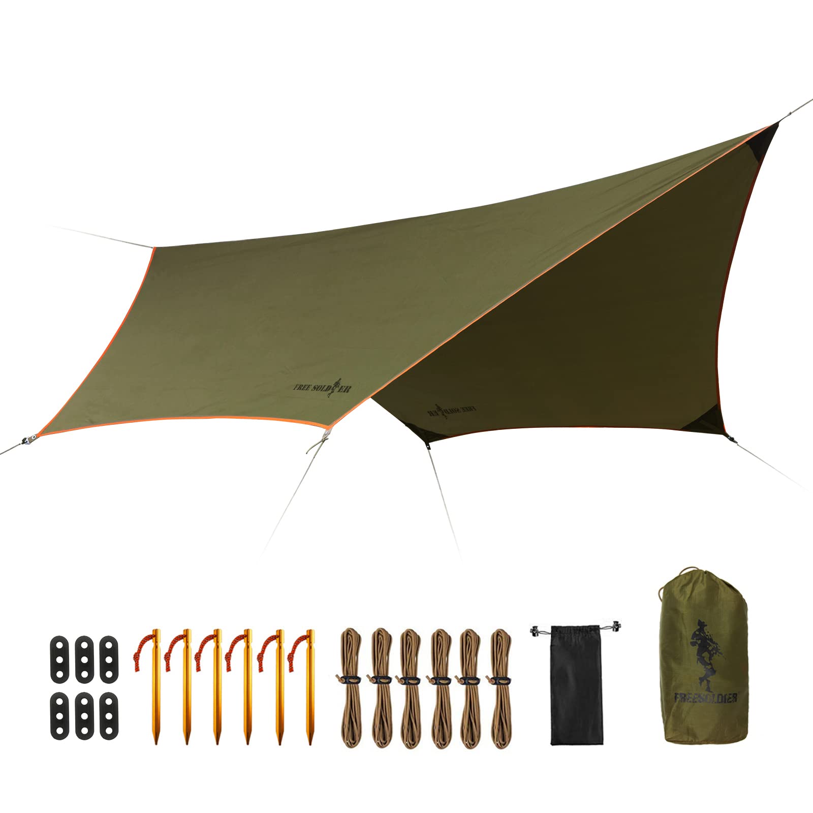 FREE SOLDIERFREE SOLDIER Waterproof Portable Tarp Multifunctional Outdoor Camping Traveling Awning Backpacking Tarp Shelter Rain Tarp (Greenish Brown 6 Loop 10×10ft)