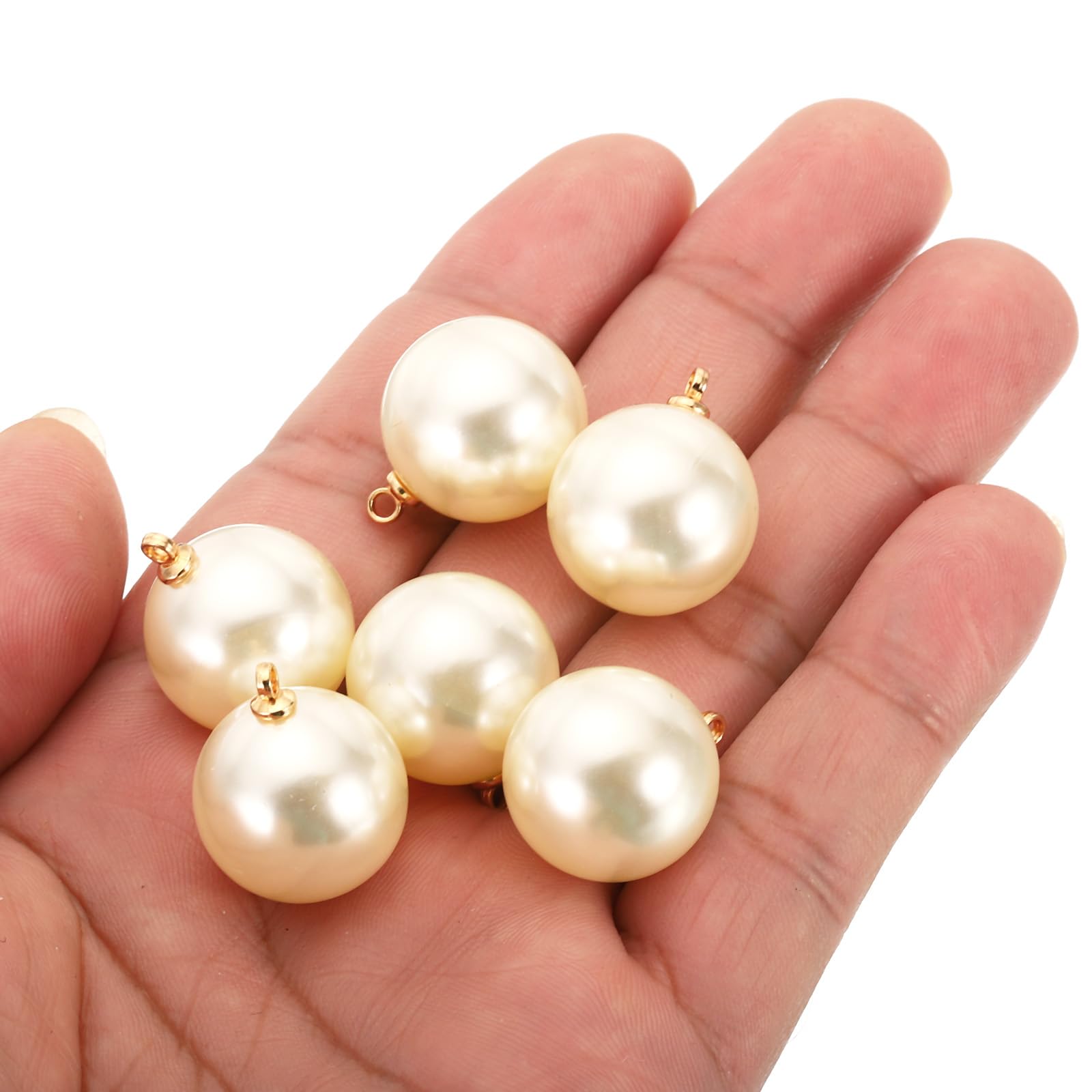 PATIKIL 10mm Pearl Charm, 100pcs Pearl Beads Faux Pearl Pendant Charm Beautiful DIY for Making s s Wedding Crafts Golden Beige - Image 3