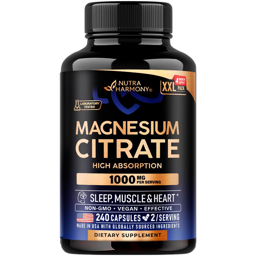 Magnesium Citrate Capsules 1000mg - High Absorption, 4 Month Supply 240 Count (Pack of 1)