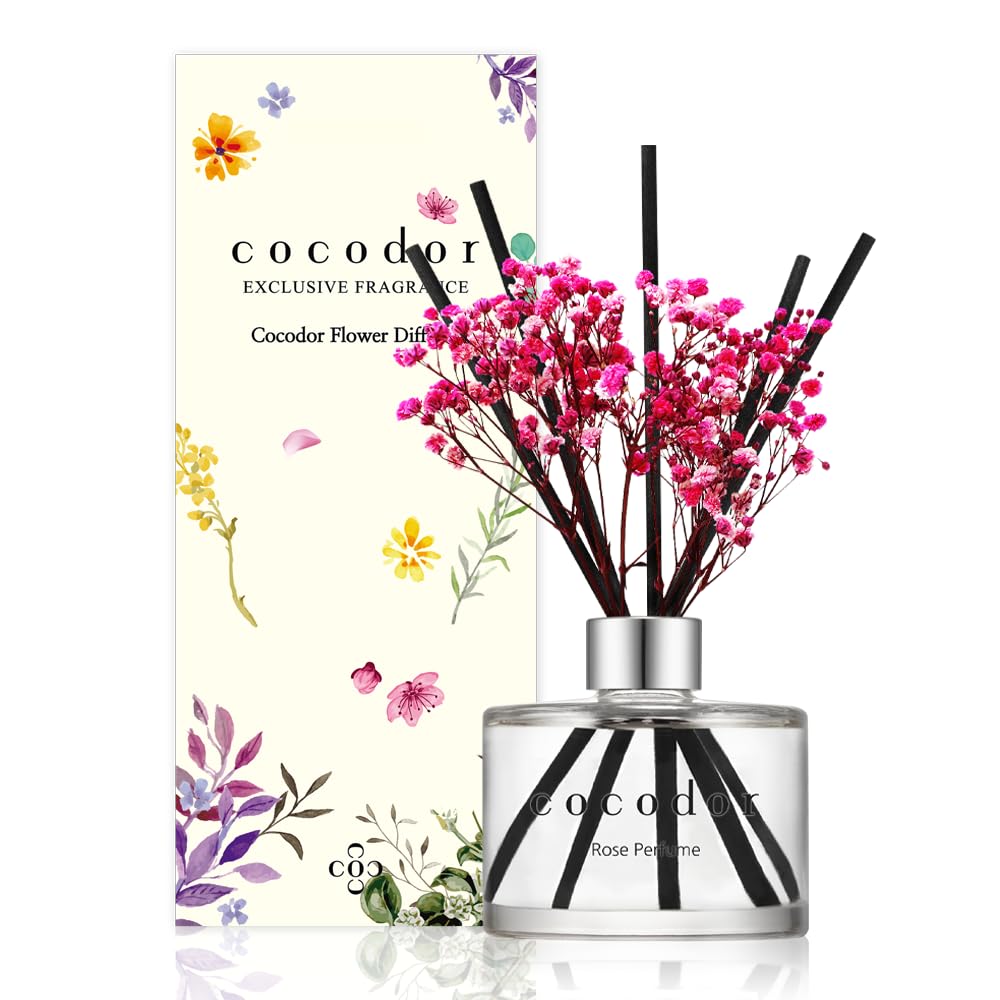 Cocod'or Pink Flower Diffuser 200Ml/6.7Oz Rose Perfume With Preserved Flowers.