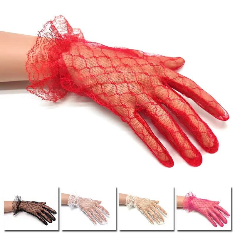 Guantes cortos de encaje negros blancos transparentes para conducir mujer 4