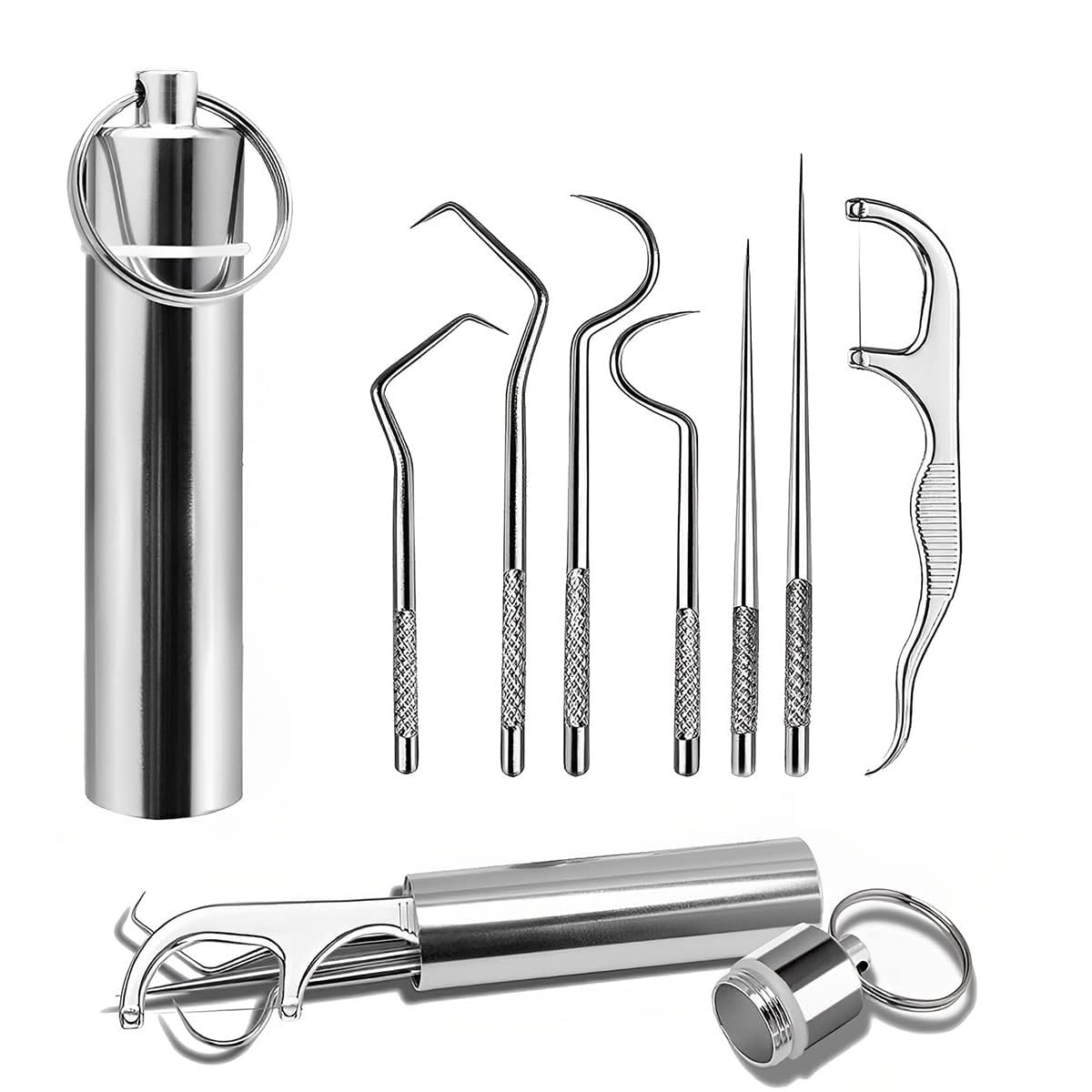 Hasruna Enterprise Teeth Cleaner Portable 7 Pieces Toothpicks Pocket Set Tooth Pimple Cleaner Tool with Storage Tube & Toothpick Floss for Outdoor Picnic and Camping.-picture-17