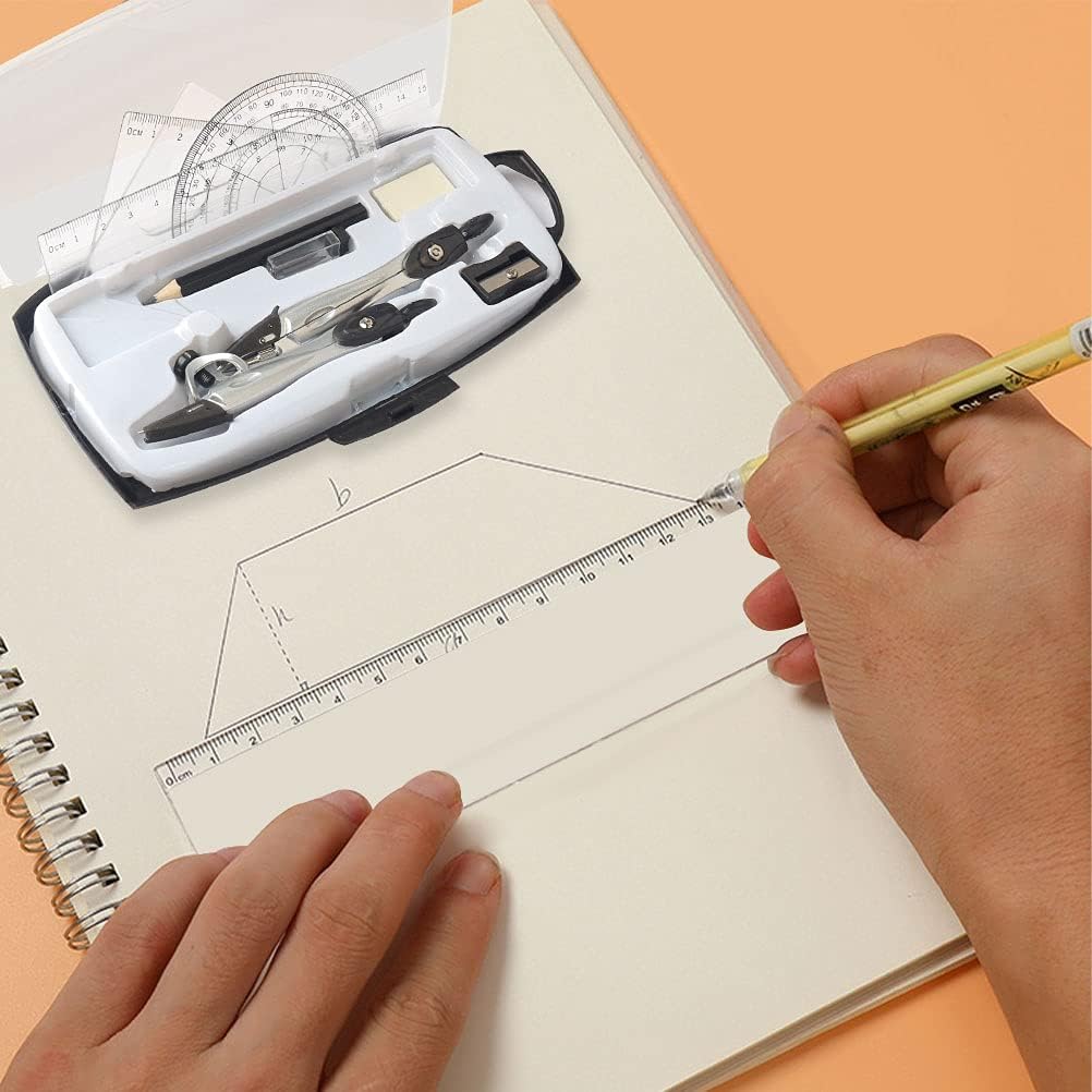 10 Pcs Maths Set, Geometry Sets Stationary Sets School Supplies - Compass Protractor Ruler Eraser Pencil Lead Refills Pencil and Pencil Sharpener Clear Case