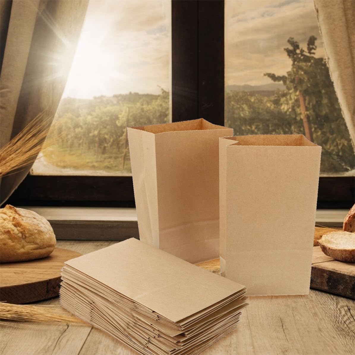 Zerodeko 100 Pezzi Sacchetti di Carta Kraft a Fondo Quadrato, Buste per Pane e Biscotti, Portatili e Monouso, per Riunioni e Progetti Fai da Te