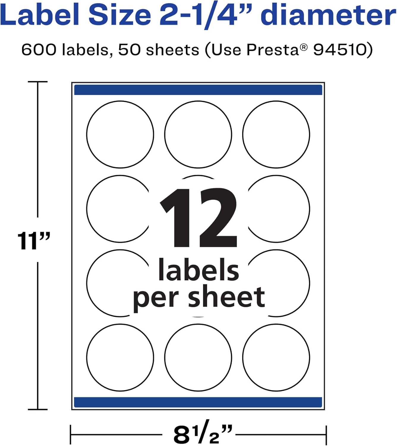 Avery Matte White Removable Round Labels, Sure Feed Technology, Print-to-The-Edge, 2.25" Diameter, 600 Removable Labels, Laser/Inkjet Printable