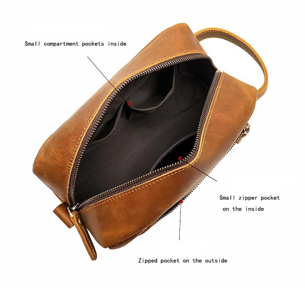 Neceser de Piel I Neceser de Piel para Hombre y Mujer I Neceser de Viaje para cosméticos o Afeitado I Marrón Vintage