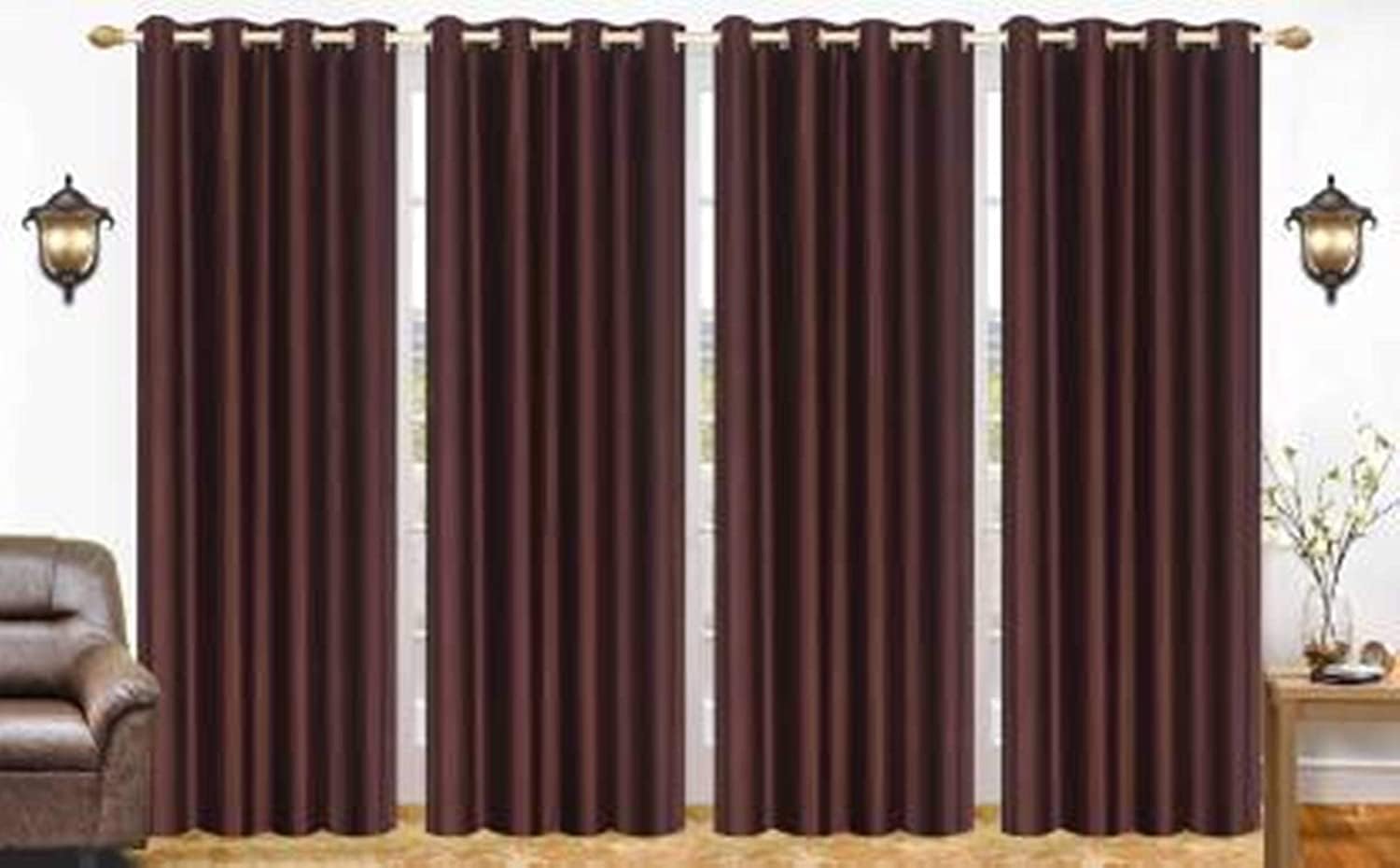 Brand RootsBrand Roots Royal Silky Plain Grommet Curtains For Long Door 9 Feet, Pack Of 4 (Brown, Long Door 9 Feet)