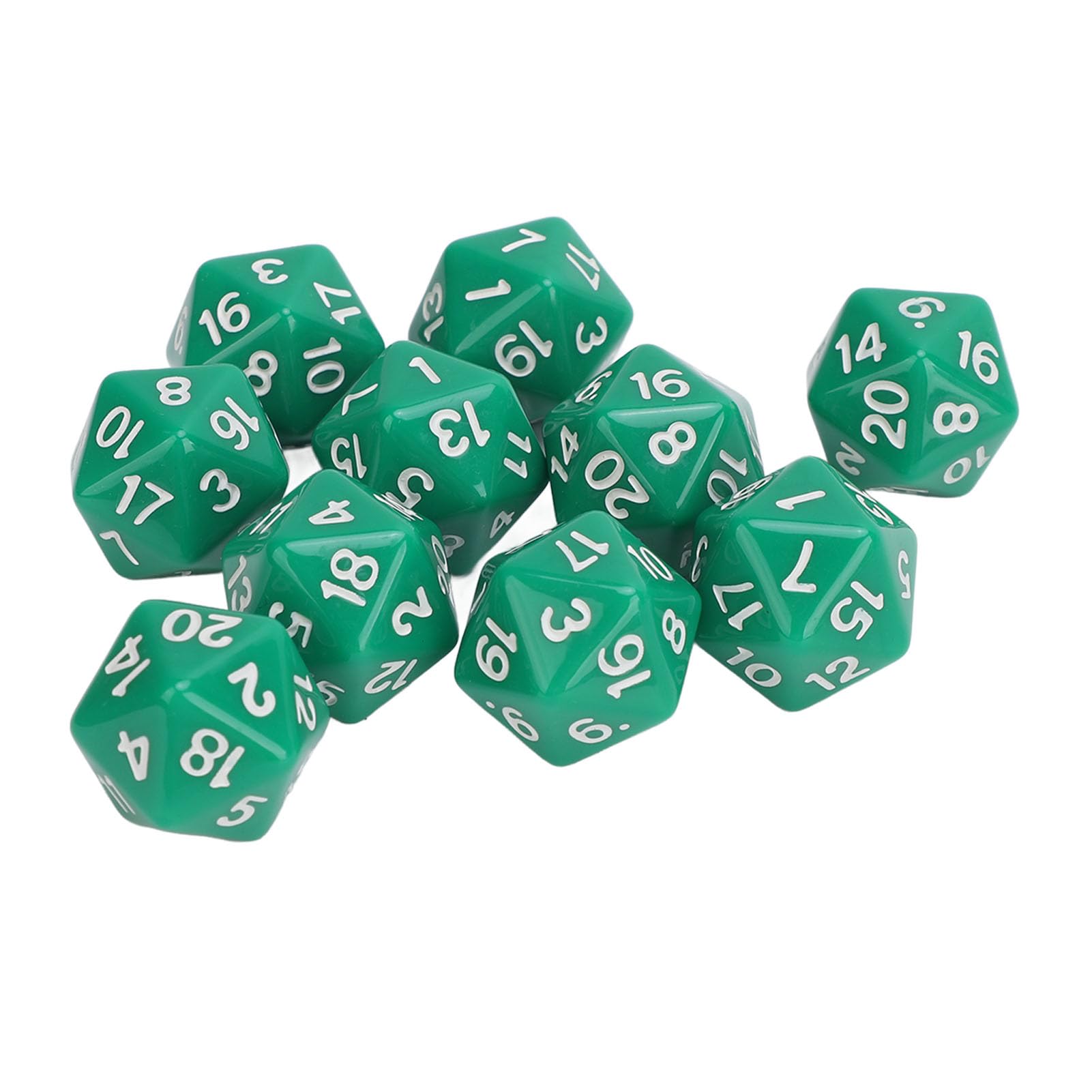 10PCS Polyhedral Dice Set Plastic 20 Sided Dice D20 for Role Playing Table Games Single Colored Assortment (green)