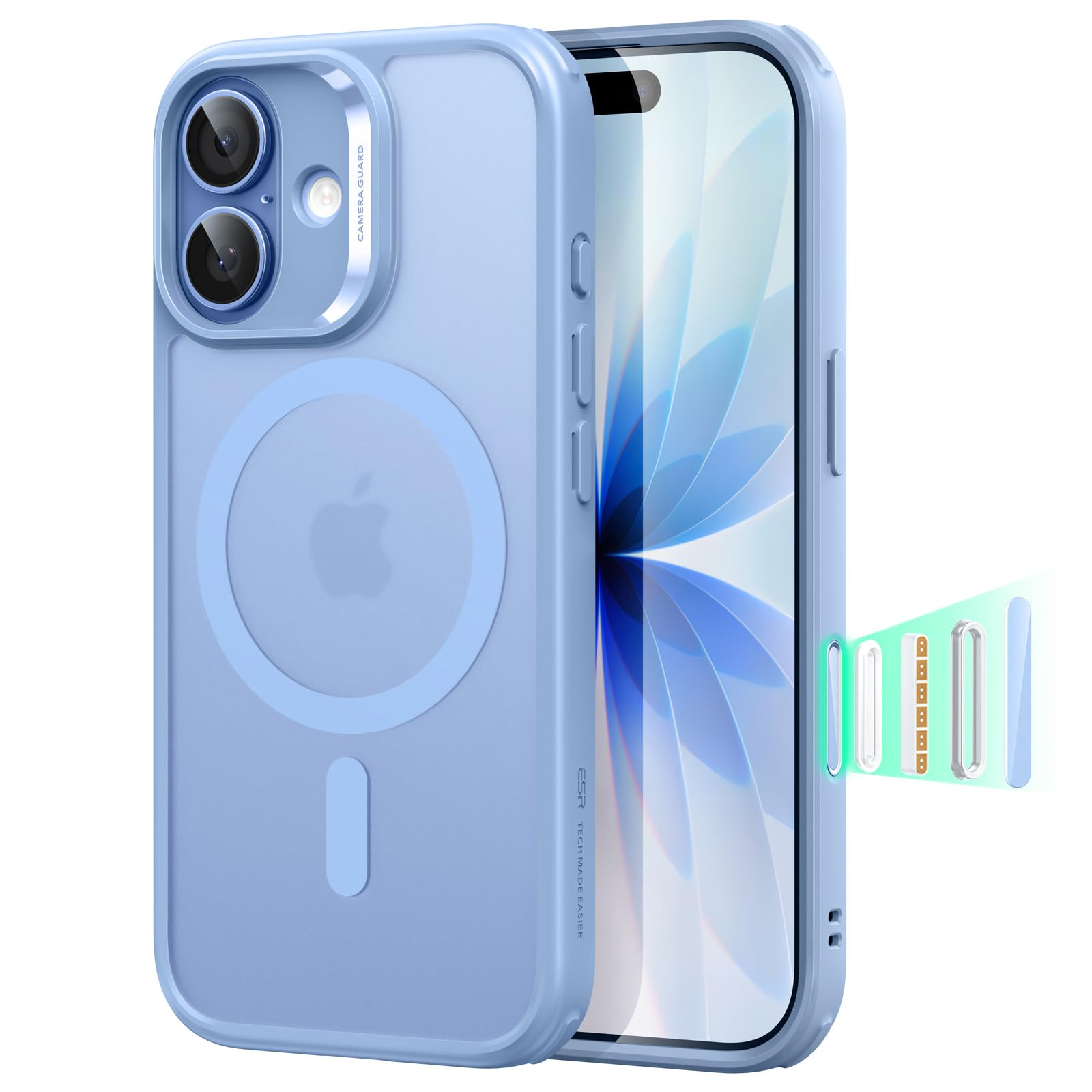 ESR for iPhone 17 Case, Camera Control Cover, Compatible with MagSafe Accessories, TPU, Military-Grade Drop Protection, Shock-Absorbing Air Guard Corners, Hybrid Series, Frosted Light Blue-image-5