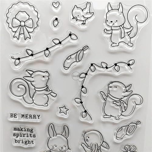 Miniatura 3 de DzIxY Juego de sellos transparentes de ardilla navideña y troqueles de corte de metal para hacer tarjetas, álbumes de recortes, suministros de