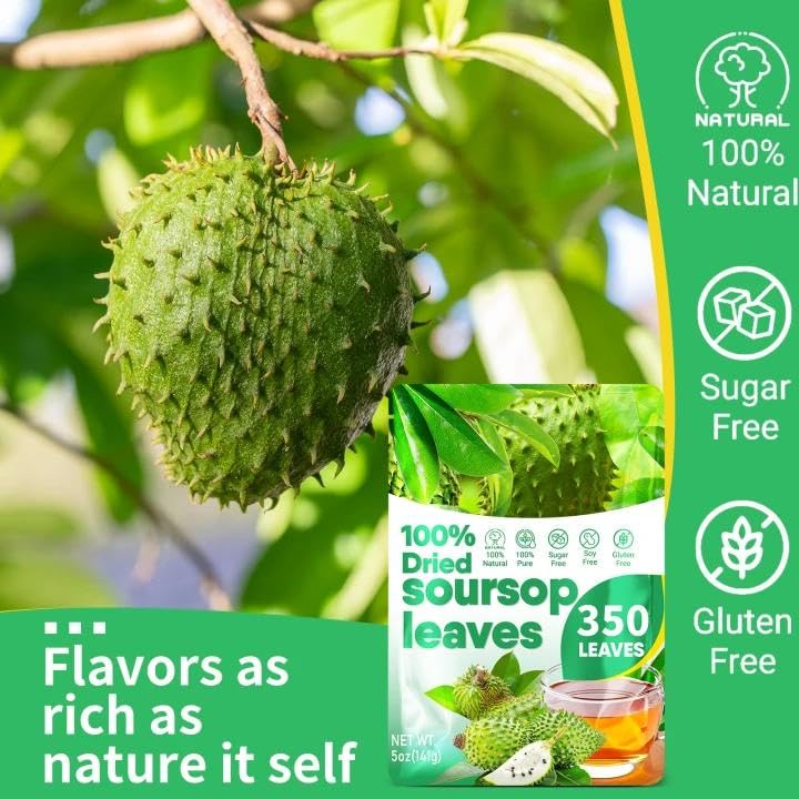 Miniatura 4 de Más de 350 hojas secas de graviola de guanábana para té, 100% hojas de guanábana secas enteras naturales, 5 onzas (4.97 oz), sin aditivos ni