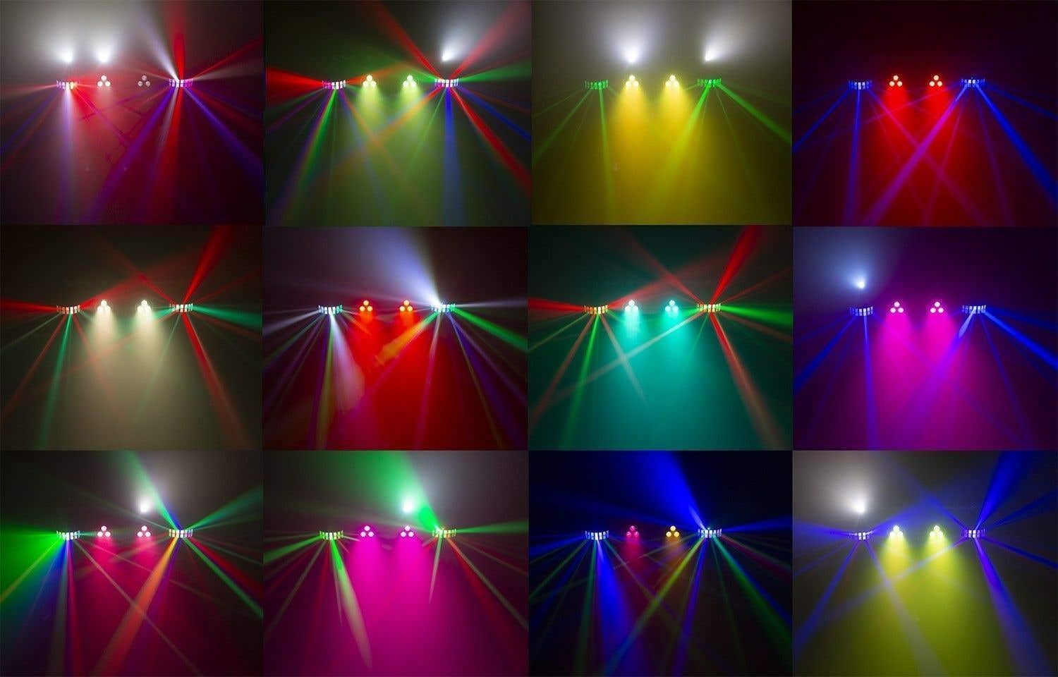 BeamZ Showbar FREE - Partybar Lichtanlage LED Bar DMX Disco Licht Party Lichter Discolicht Partylicht mit 2x PAR-Spots, 2x Derby-Lichteffekten und LED Strobo mit Fernbedienung und Tasche