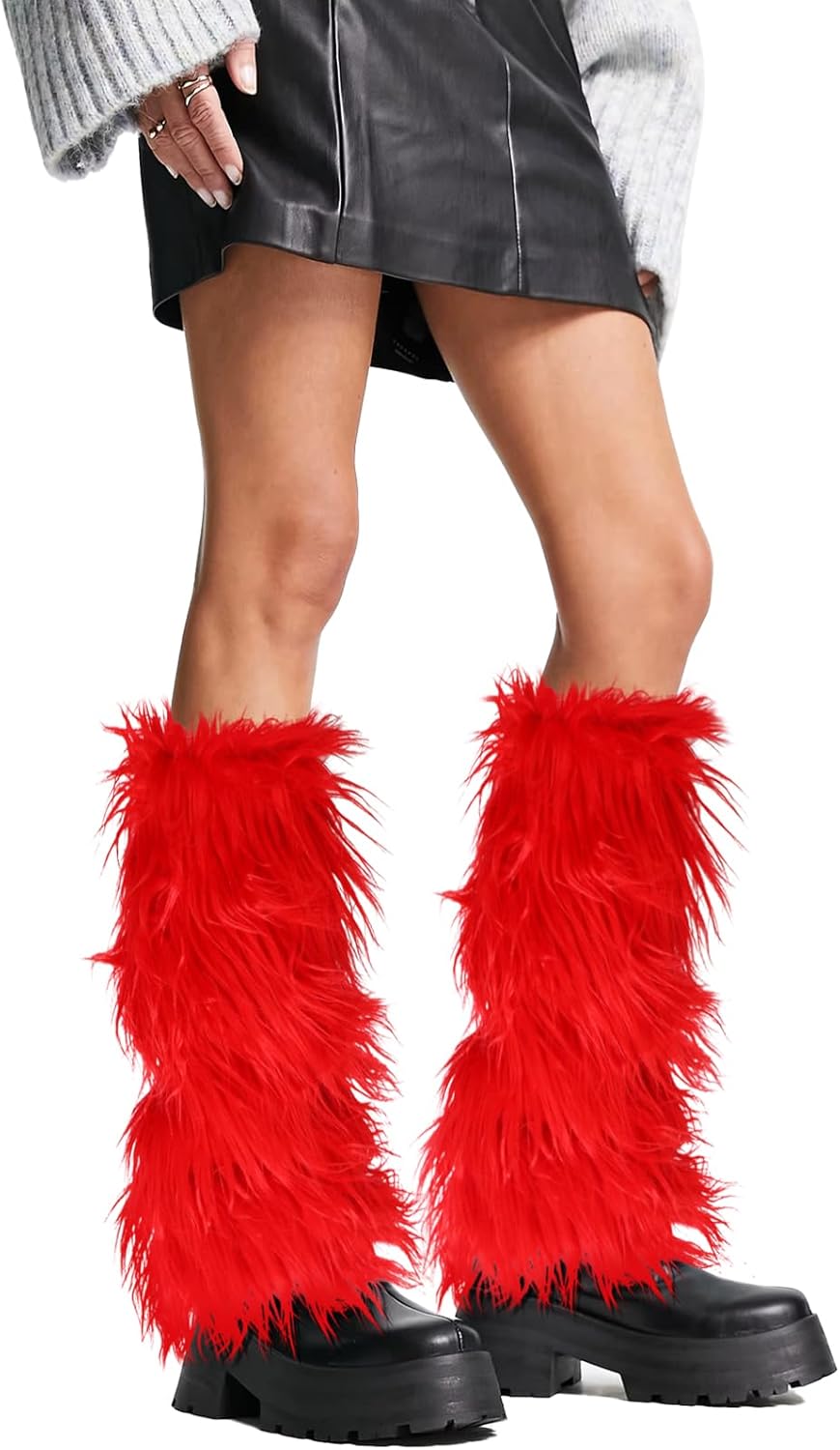 XEPST Christmas Faux Fur Fuzzy Leg Warmers Furry Boot Covers for Women, Women's Fur Leg Warmers Warm Fuzzy Boot Cuff Boot Sleeves for Party Costumes, Red - Image 7