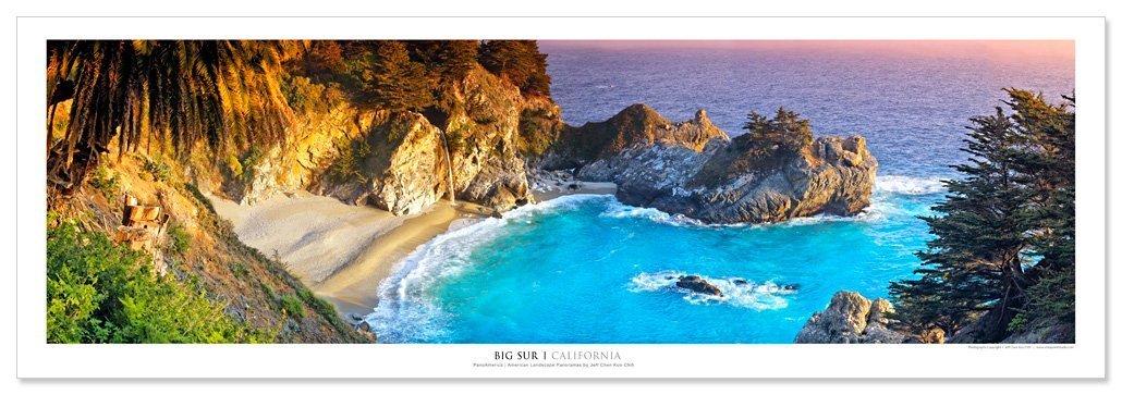 Vista Point Studio Gallery Award Winning Landscape Panoramic Art Poster: McWay Cove and Water Fall - Julia Pfeiffer State Park -Big Sur - California
