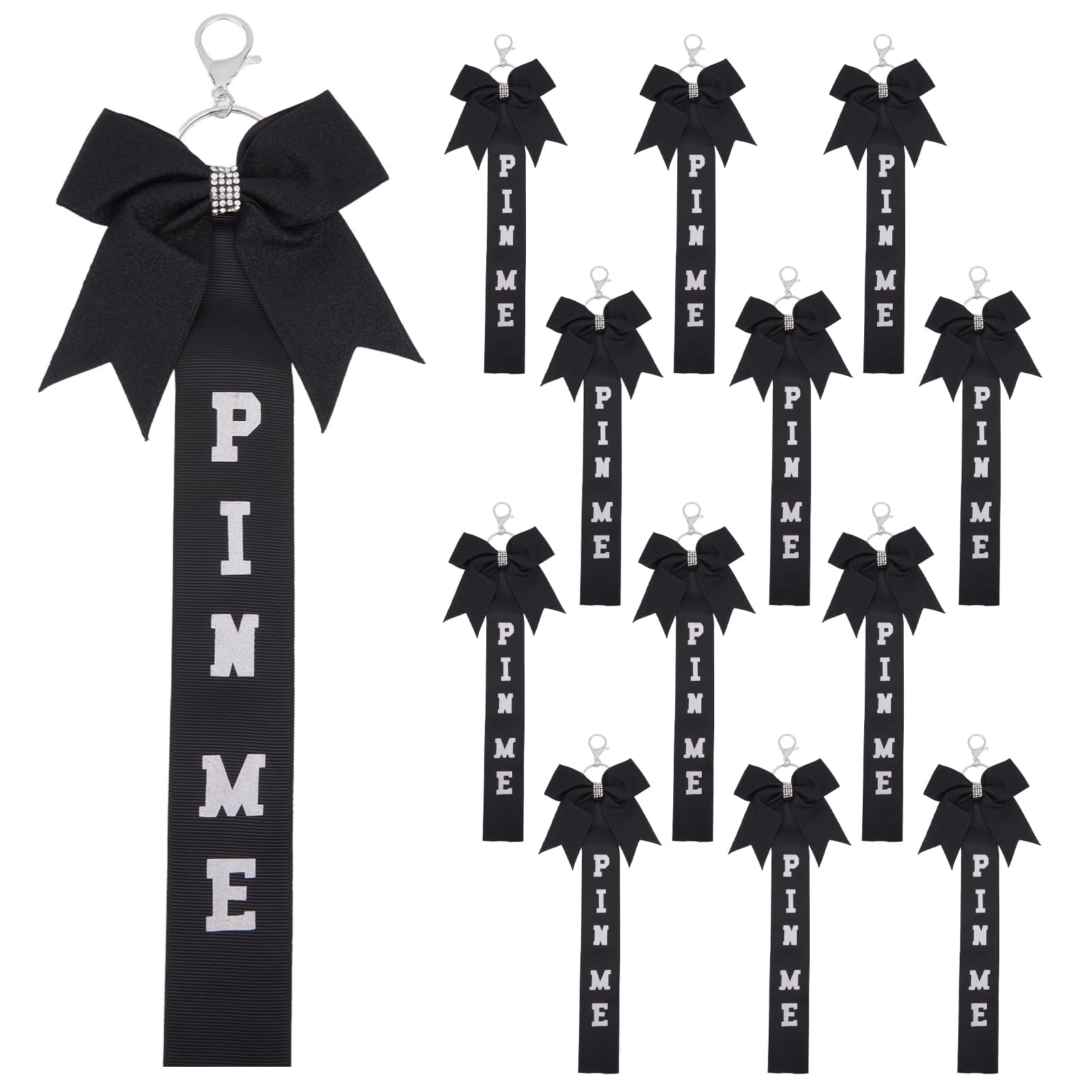 Ribbon pour sac à dos de cheerleading avec épingle et porte-étiquette noir (12 PCS)