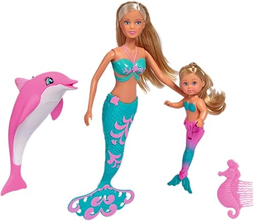 Simba Juguetes - Steffi Love and Evi Mermaid Friends  Incluye figura de delfín y peine de caballito de mar  A partir de 3 años