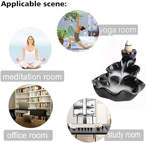 Miniatura 3 de Waterfall Incense Burner, Lotus Backflow Incense Holder Ceramic Censer Cones Sticks Porcelain Holder with 10 Free Mixed Aromatherapy Cones