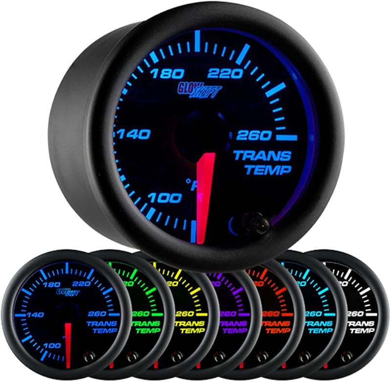 Manômetro de temperatura do fluido da transmissão GlowShift Black 7 Color 52 mm, 80 °F a 260 °F