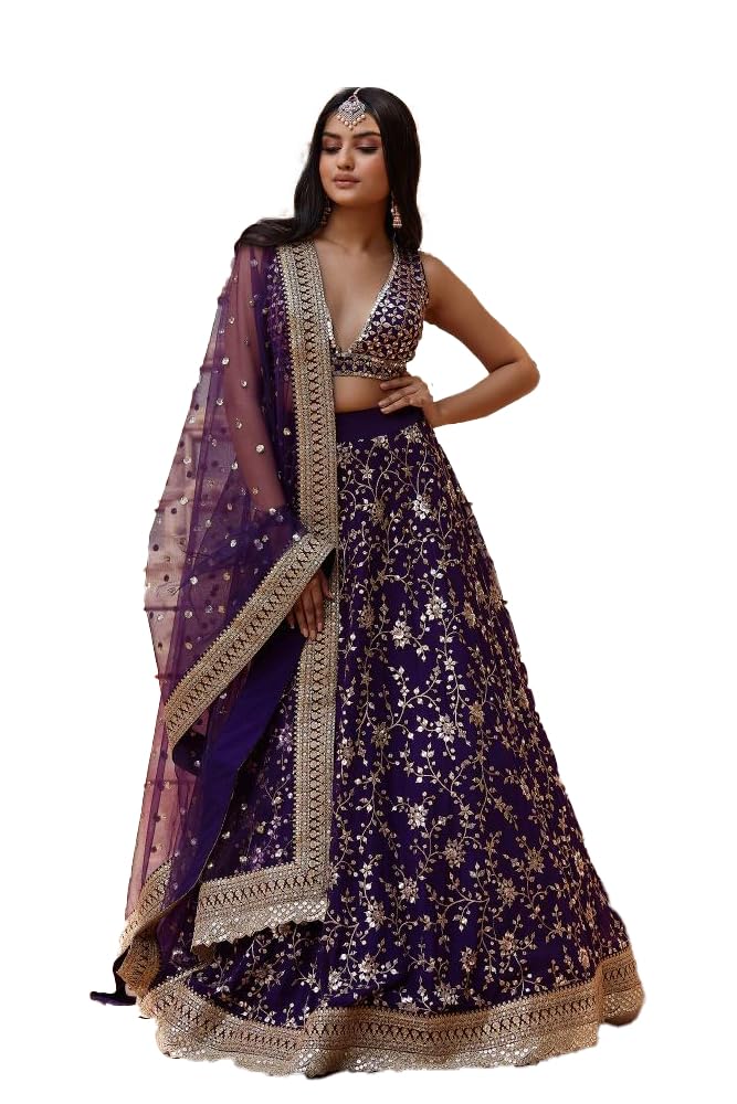 JIHU CULTURE Women's Purple Sequins Embroidered Georgette Semi-Stitched Lehenga Choli - Review, Price and Buying Guide