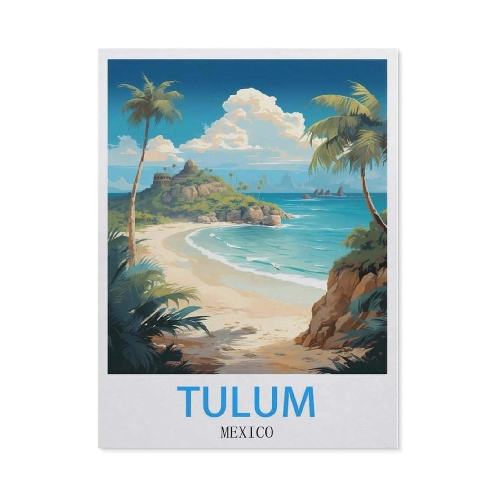 Beayodkp （50 X 60 Cm/19.68 X 23.62 Inches） Diy 5D Diamond Painting，Tulum Mexico Vintage Travel Posters，Round Diamond, Used For Room Decoration-Cd47