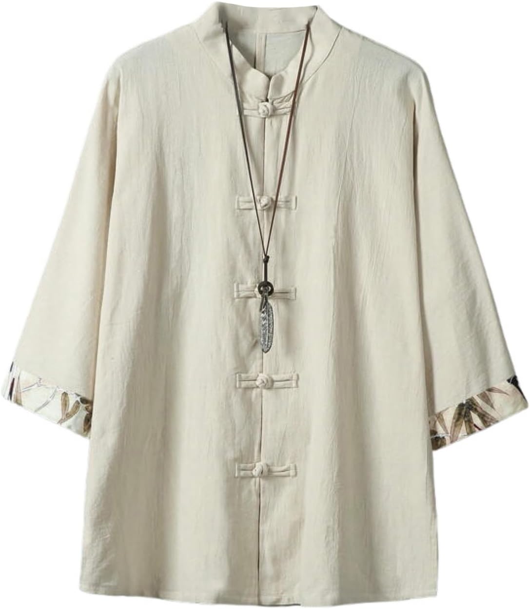 Men's Summer Trendy Retro Stand Collar Print Seven-Sleeve Shirt