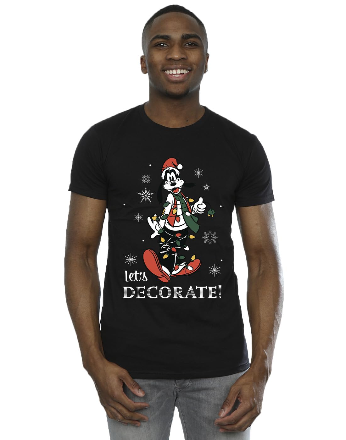 Absolute Cult Men's Black Disney Mickey Mouse Goofy Let's Decorate T-Shirt Medium