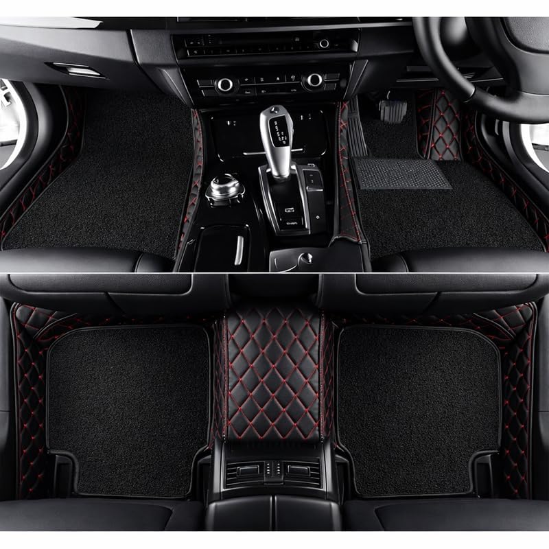 Premium 7D car mat Full Set for Hyundai Creta (Model: 2020-2023) Luxury Leather Double Car Floor Mat Complete Set || 100% Waterproof and Washable Color : Black-Red (Design-1)