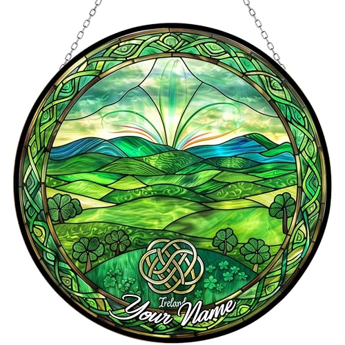 HYPESTYLE Personalized Ireland Suncatchers for Windows,6.3” Stained Glass Window Hangings,Hand-Painted Glass Panel Perfect for Home Décor
