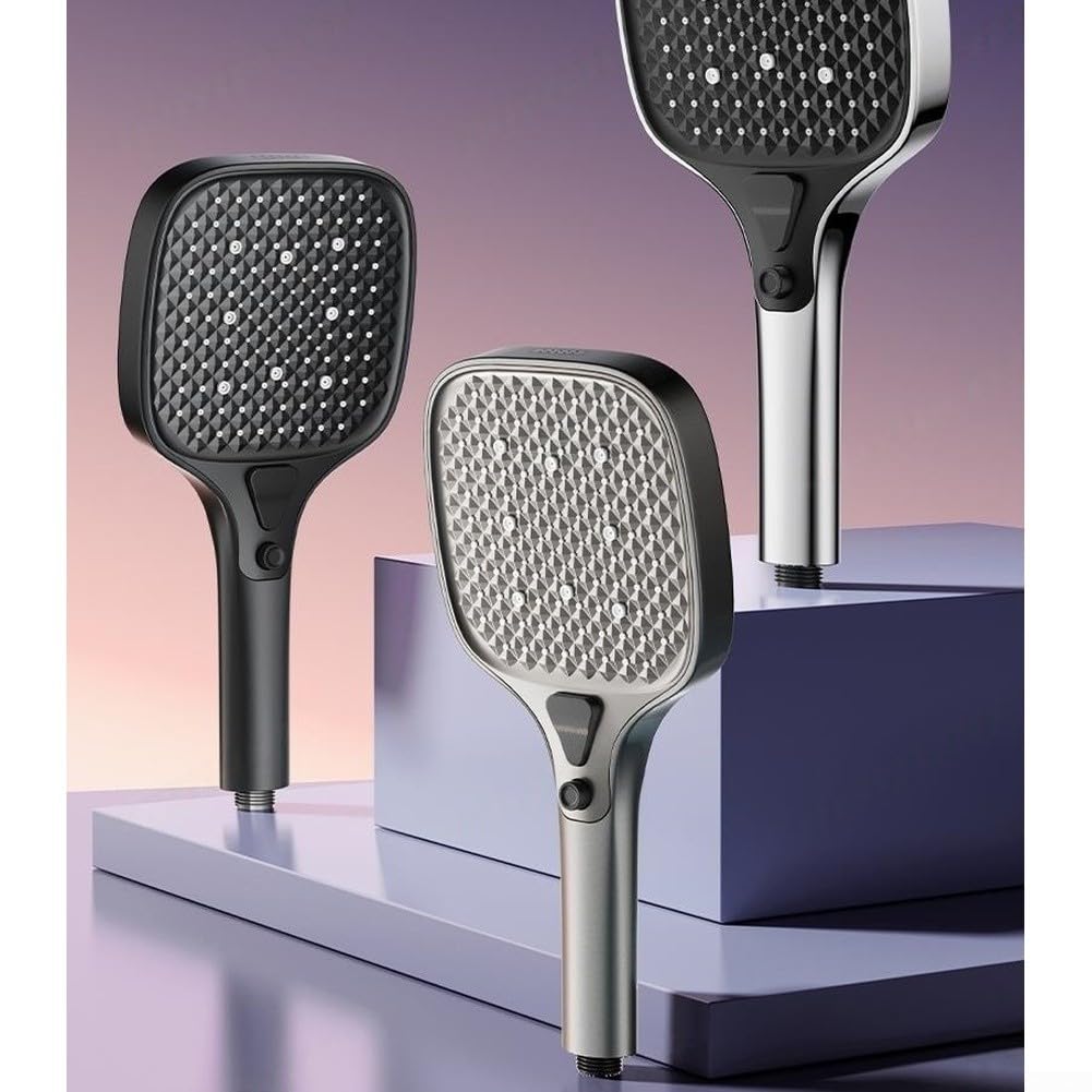 Alcachofa de para ducha Alta Presión 15cm 4 Modos Lluvia Masaje Ahorro Agua con Manguera y para soporte ABS Gris Estrellado(black)