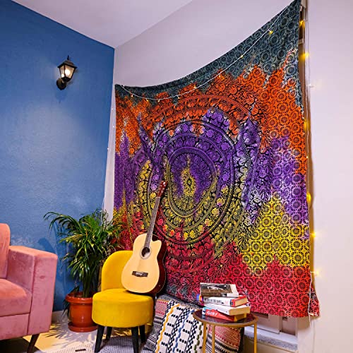 Image of Craft Trade 54x84 Inches Psychedelic Multicolor Cotton Mandala Ombre Wall Hanging Tapestry